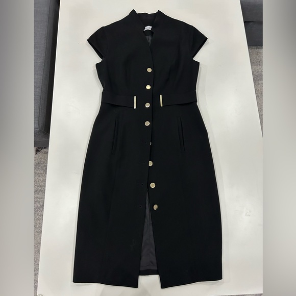 BNWOT Calvin Klein Black button down dress with gold buttons - Picture 4 of 5